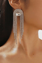 Glamour Rhinestone Cascade Earrings - Silver